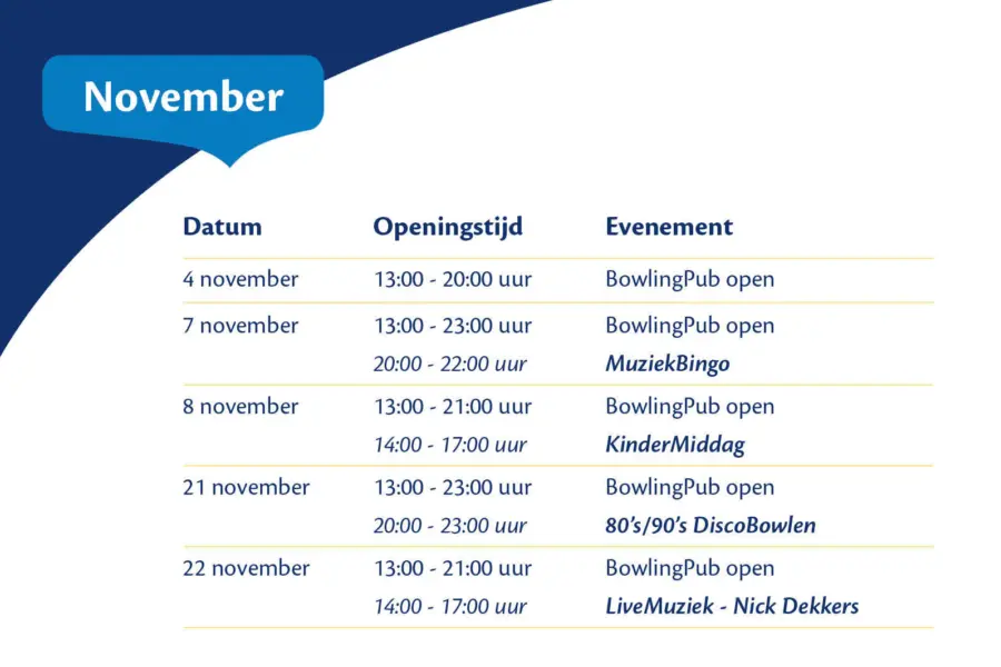 Bowlen november 2026 entertainment